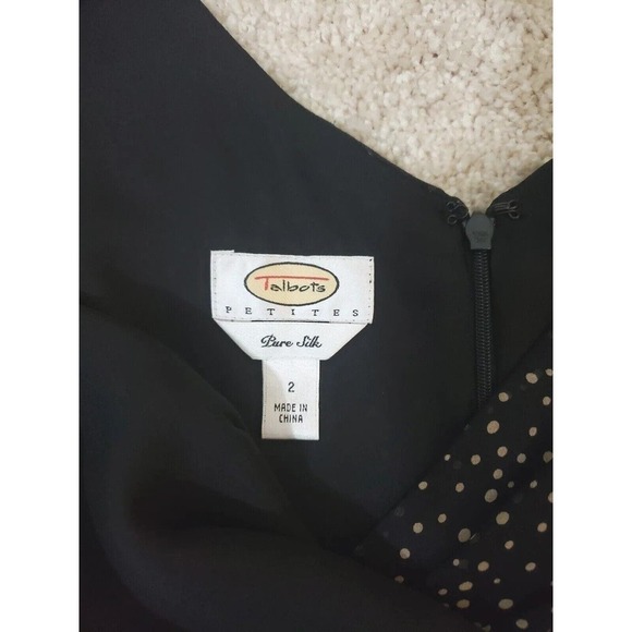 Talbots ~Woman Size 2Petite~ Black/Beige Polka Dot Silk Flare Pleats Dress. - Picture 2 of 12